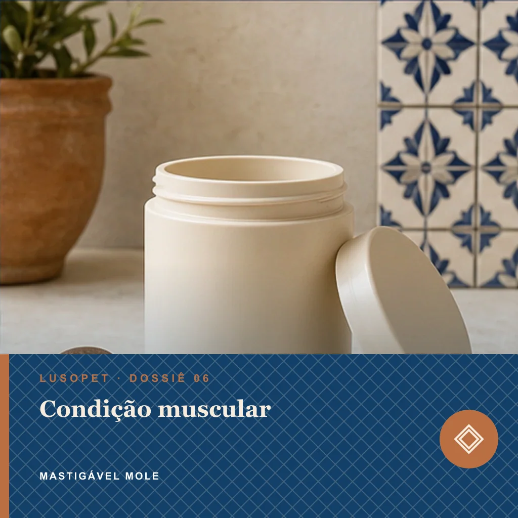 Condição muscular em mastigável mole, conceito de suplemento para marca própria Lusopet