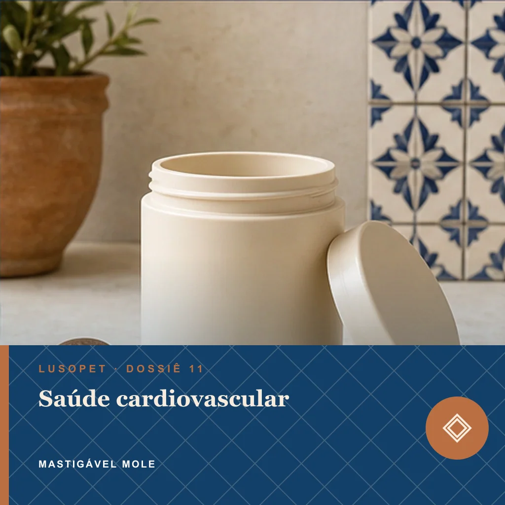 Saúde cardiovascular em mastigável mole, conceito de suplemento para marca própria Lusopet