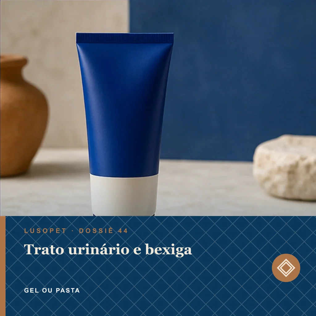 Trato urinário e bexiga em gel ou pasta, conceito de suplemento para marca própria Lusopet